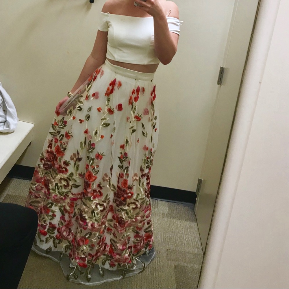 White floral embroidered gown